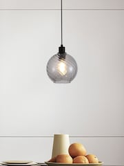 Searchlight Matt Black and Smoke 1 Light Smoked Glass Pendant - Image 1 of 5