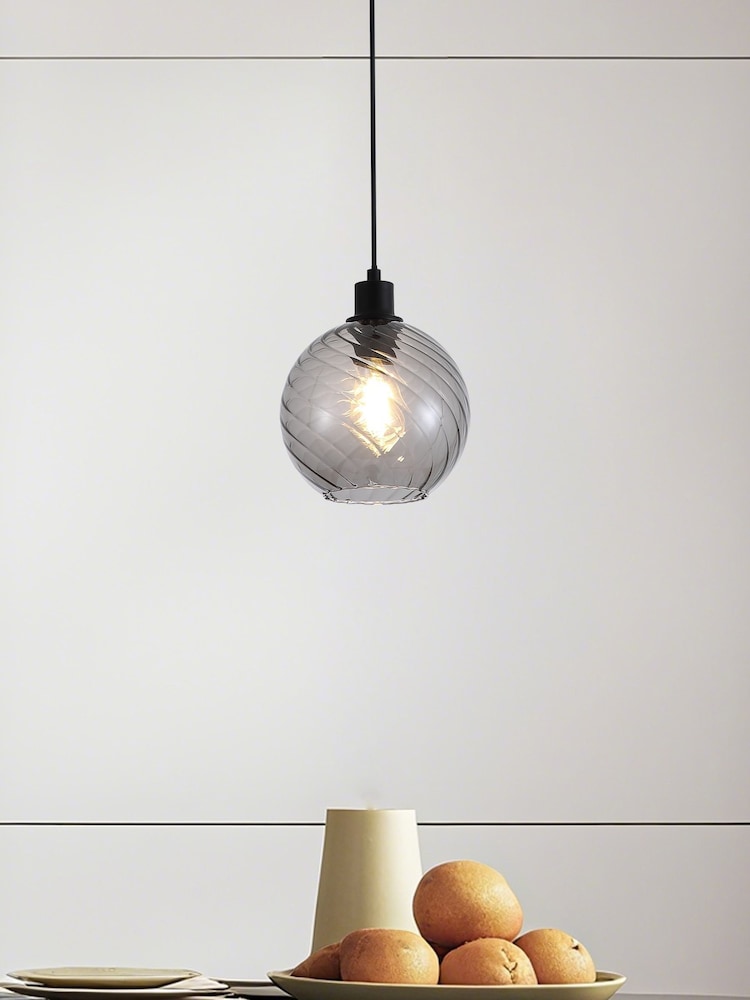 Searchlight Matt Black and Smoke 1 Light Smoked Glass Pendant - Image 1 of 5