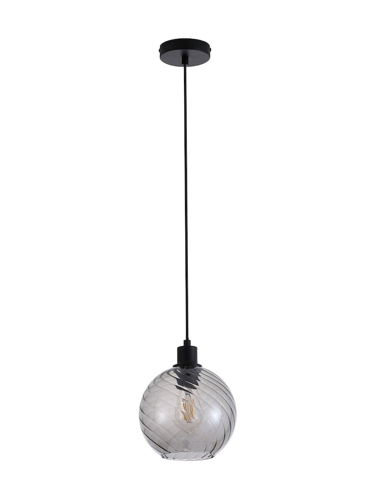 Searchlight Matt Black and Smoke 1 Light Smoked Glass Pendant - Image 5 of 5