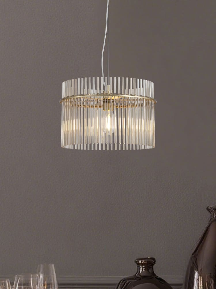 Searchlight Champagne and Gold 1 Light Glass Rod Pendant - Image 1 of 5 Searchlight Champagne and Gold 1 Light Glass Rod Pendant - Image 1 of 5