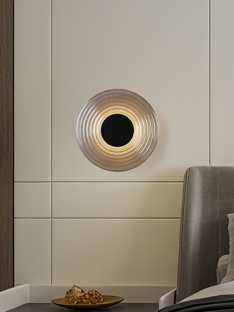 Searchlight Black and Smoke Circular Glass Wall Light - Image 1 of 5