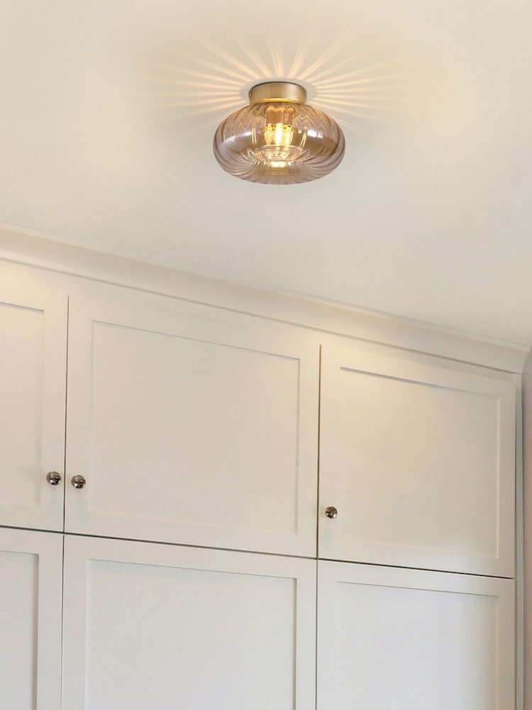 Searchlight Gold 1 Light Glass Flush - Image 1 of 4 Searchlight Gold 1 Light Glass Flush - Image 1 of 4