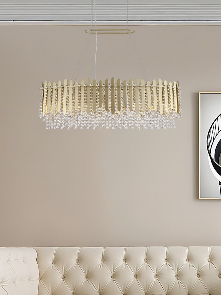 Searchlight Gold 8 Light Metal & Clear Crystal Bar Pendant - Image 1 of 5