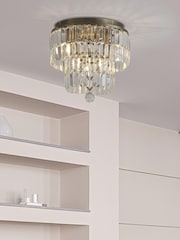 Searchlight Antique Brass 4 Light Clear Crystal Flush - Image 1 of 5