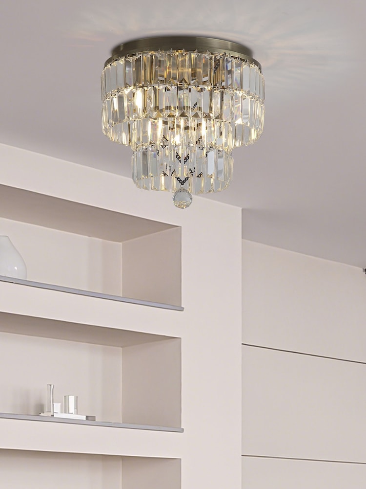 Searchlight Antique Brass 4 Light Clear Crystal Flush - Image 1 of 5