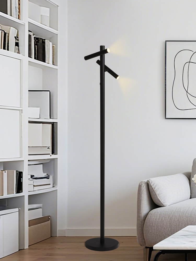 Searchlight Matt Black Rechargeable 2 Light Metal Floor Lamp - Image 1 of 4