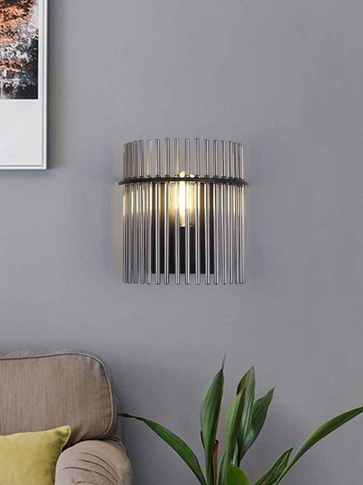 Searchlight Black and Smoke 1 Glass Rod Wall Light - Image 1 of 5