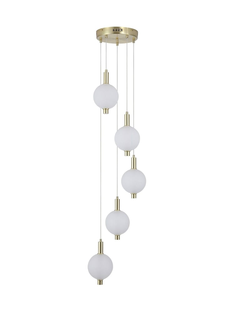 Searchlight Satin Brass 5 Light Glass Multi Drop Pendant - Image 5 of 5