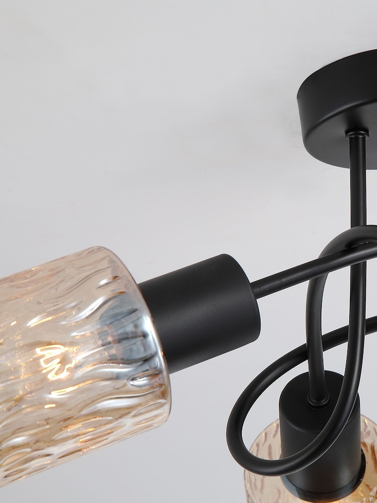 Searchlight Amber and Black 3 Light Metal & Glass Ceiling Lamp - Image 2 of 5