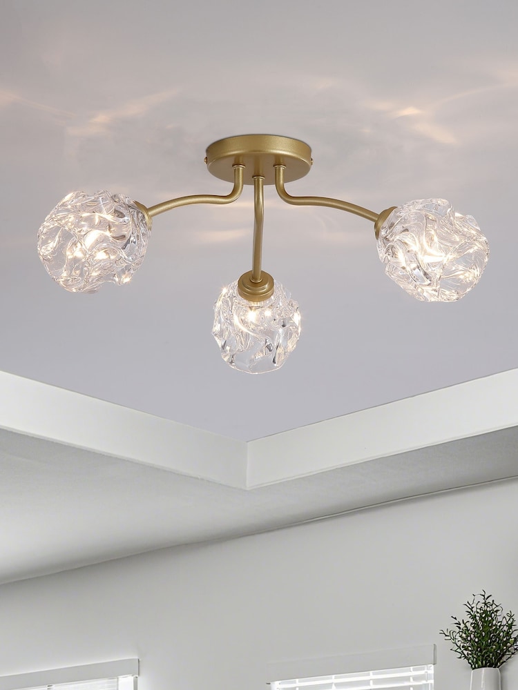 Searchlight 3 Light Textured Glass Flush - Image 1 of 5 Searchlight 3 Light Textured Glass Flush - Image 1 of 5