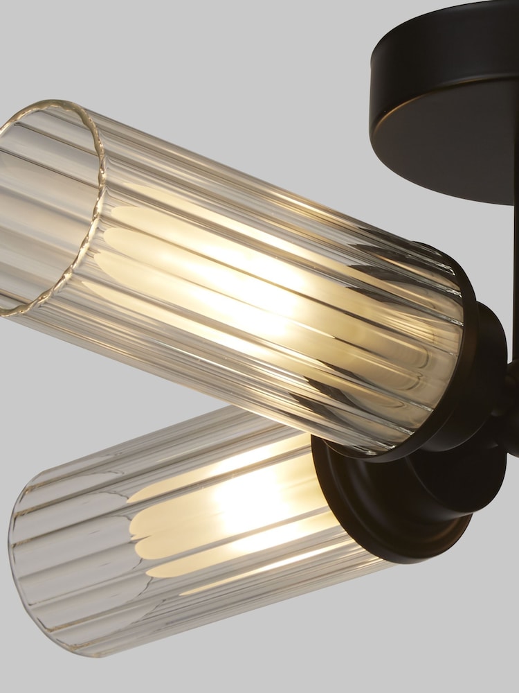 Searchlight Black 4 Light Ribbed Glass Flush - Image 2 of 4