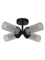 Searchlight Black 4 Light Ribbed Glass Flush - Image 4 of 4