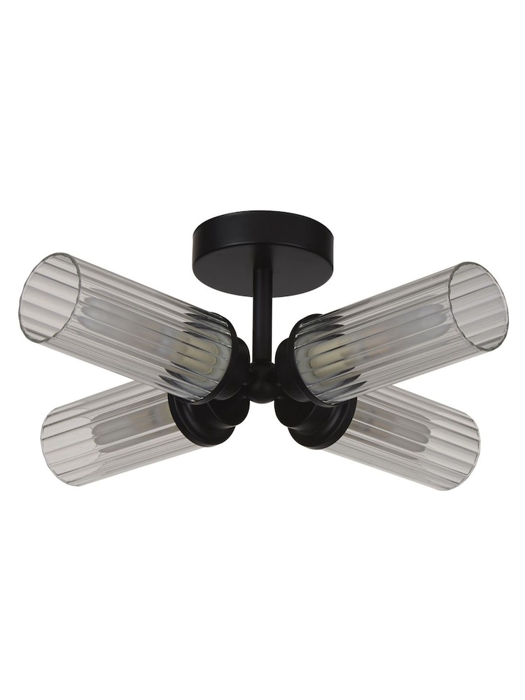 Searchlight Black 4 Light Ribbed Glass Flush - Image 4 of 4