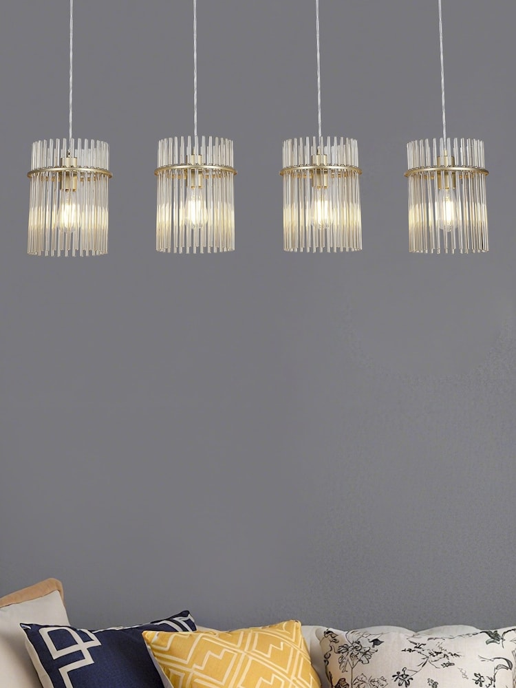 Searchlight Champagne and Gold 4 Light Glass Rod Bar Pendant - Image 1 of 5 Searchlight Champagne and Gold 4 Light Glass Rod Bar Pendant - Image 1 of 5