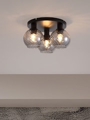 Searchlight Black and Smoke 3 Light Smoked Glass Flush - Image 1 of 5