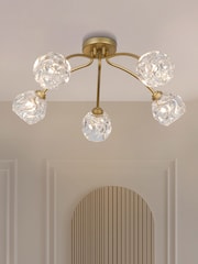 Searchlight Gold 5 Light Textured Glass Flush - Image 1 of 5