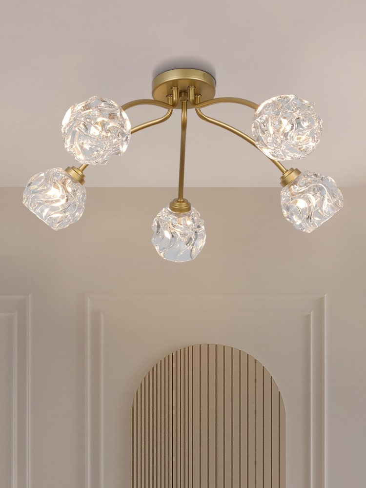 Searchlight Gold 5 Light Textured Glass Flush - Image 1 of 5