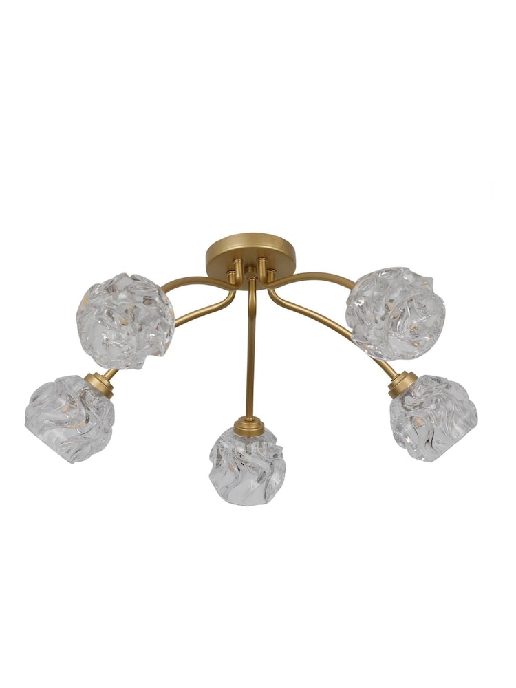 Searchlight Gold 5 Light Textured Glass Flush - Image 5 of 5