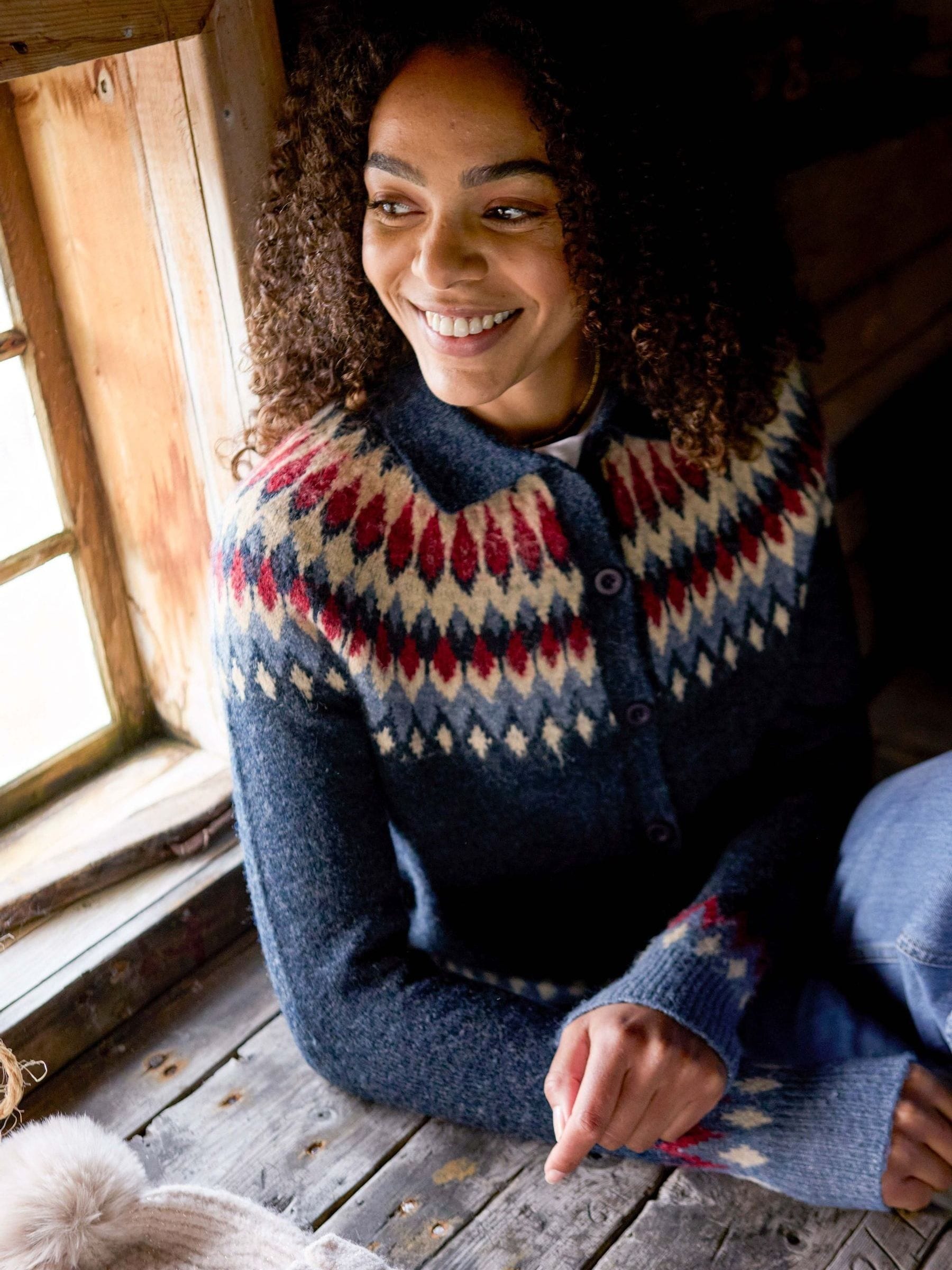 Buy Weird Fish Blue Jelena Fairisle Pattern Collar Cardigan from