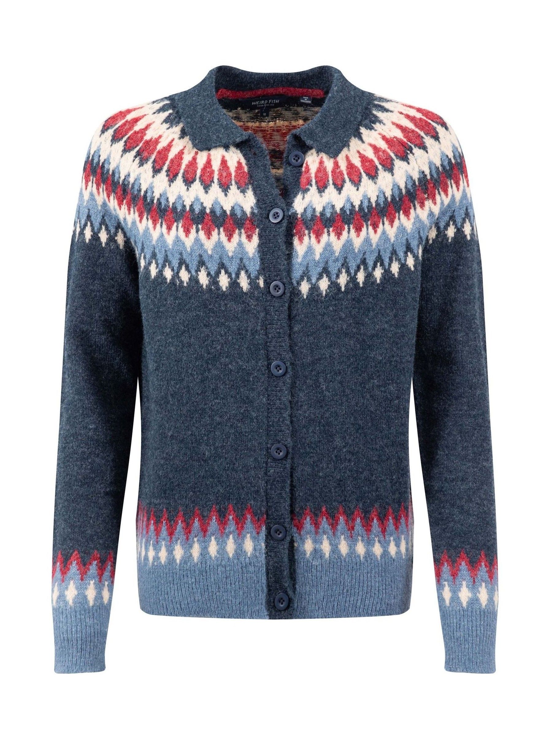 Buy Weird Fish Blue Jelena Fairisle Pattern Collar Cardigan from