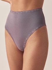 Purple/Green/Blue/Pink High Waist High Leg Cotton and Lace Knickers 10 Pack - Image 2 of 17