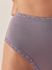 Purple/Green/Blue/Pink High Waist High Leg Cotton and Lace Knickers 10 Pack - Image 4 of 17