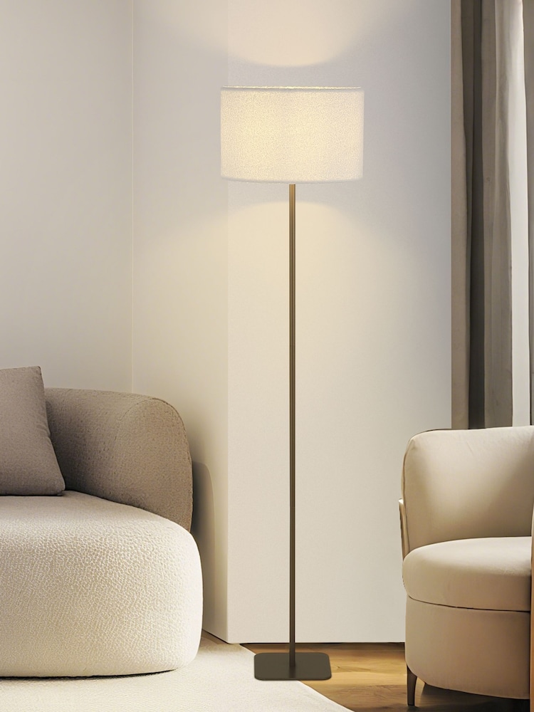 Searchlight Latte White 1 Light Floor Lamp with Linen Shade - Image 1 of 5