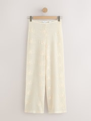Ecru Floral Knit Wide Leg Trousers - Image 7 of 9