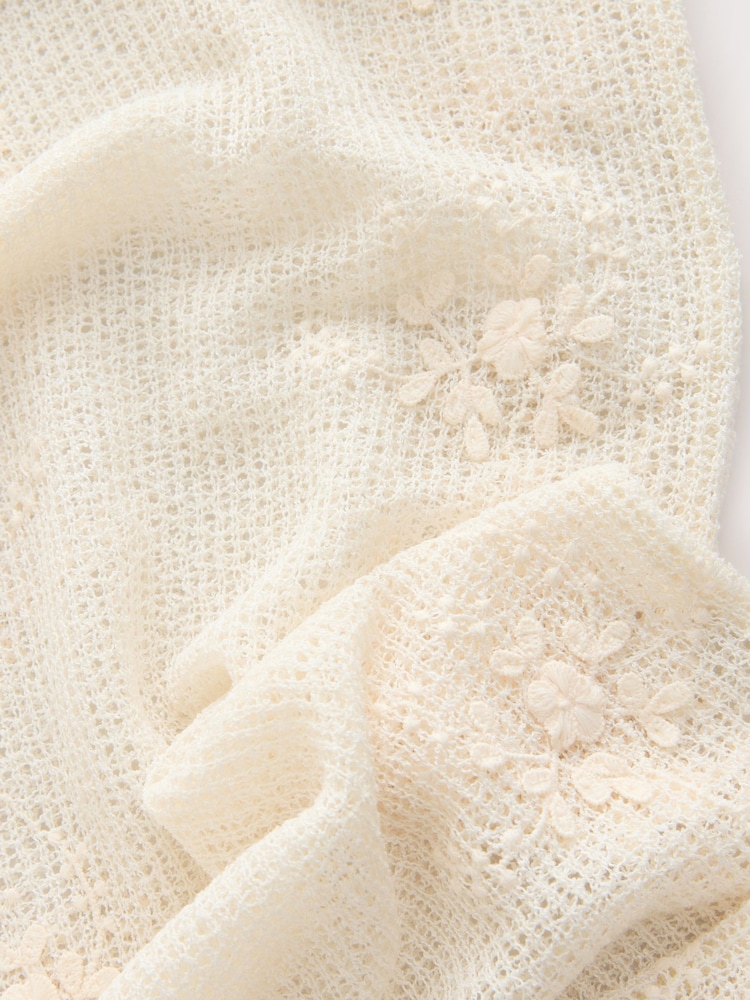 Ecru Floral Knit Wide Leg Trousers - Image 9 of 9