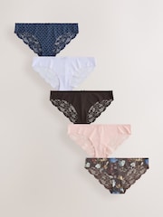 Floral/Spot Brazilian Lace Back No VPL Invisible Knickers 5 Pack - Image 1 of 12