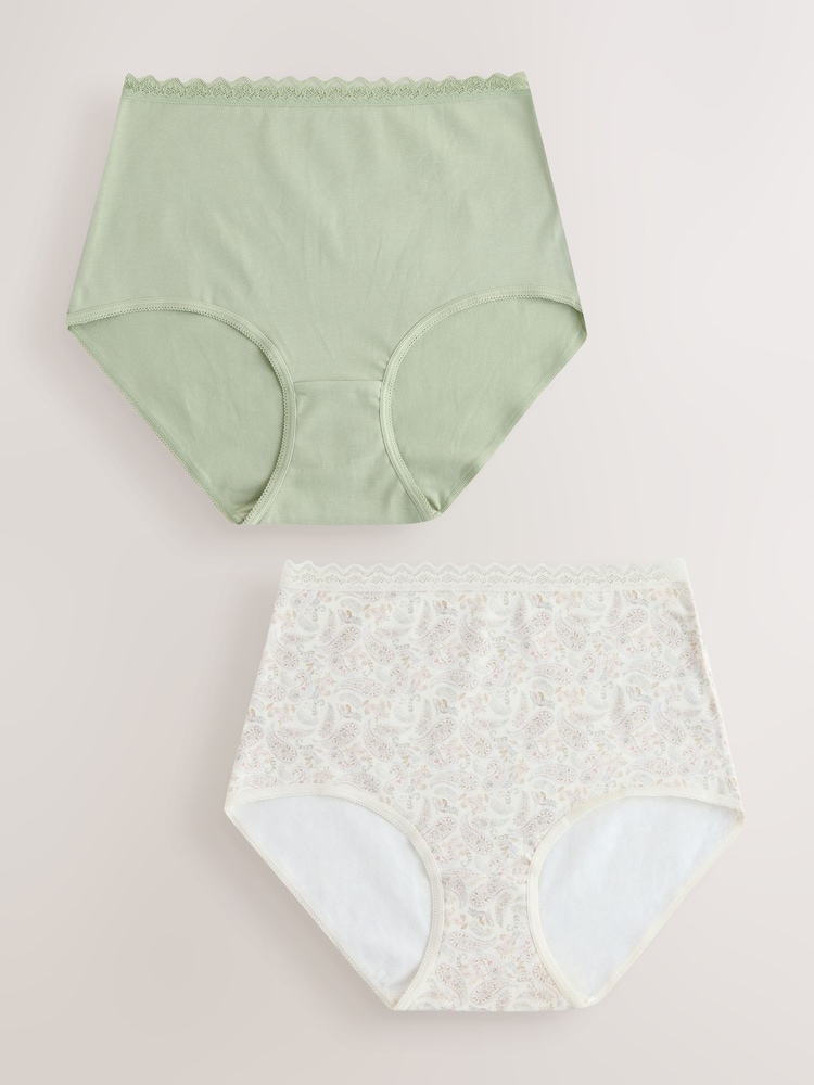 White/Green Menopause Friendly Cooling Cotton Knickers 2 Pack - Image 1 of 5 White/Green Menopause Friendly Cooling Cotton Knickers 2 Pack - Image 1 of 5