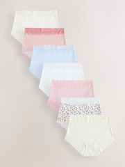 Pink/Cream Full Brief Cotton and Lace Knickers 7 Pack - Image 1 of 13