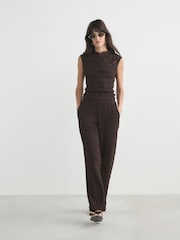 Chocolate Brown Textured Barrel Leg Trousers - Image 1 of 8
