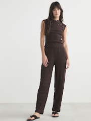 Chocolate Brown Textured Barrel Leg Trousers - Image 2 of 8