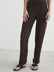 Chocolate Brown Textured Barrel Leg Trousers - Image 3 of 8