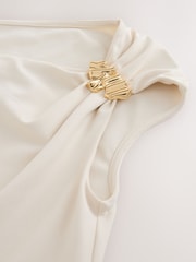 Ecru Slinky Soft Touch Asymmetric Hardware Short Sleeve Top - Image 6 of 7