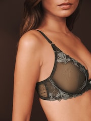 Charcoal Grey Non Padded Plunge N.Premium Swiss Designed Embroidered Bra - Image 6 of 6