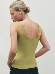 Olive Green Soft Touch Slinky Sleeveless Hardware V-Neck Top - Image 3 of 4