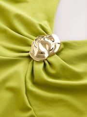 Olive Green Soft Touch Slinky Sleeveless Hardware V-Neck Top - Image 6 of 7