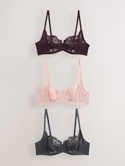 Grey/Pink/Plum Non Padded Balcony Lace Bras 3 Pack (E76841) - Image 1 of 11