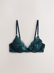 Green Padded Plunge N.Premium Swiss Designed Embroidered Bra - Image 6 of 8