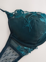 Green Padded Plunge N.Premium Swiss Designed Embroidered Bra - Image 7 of 8