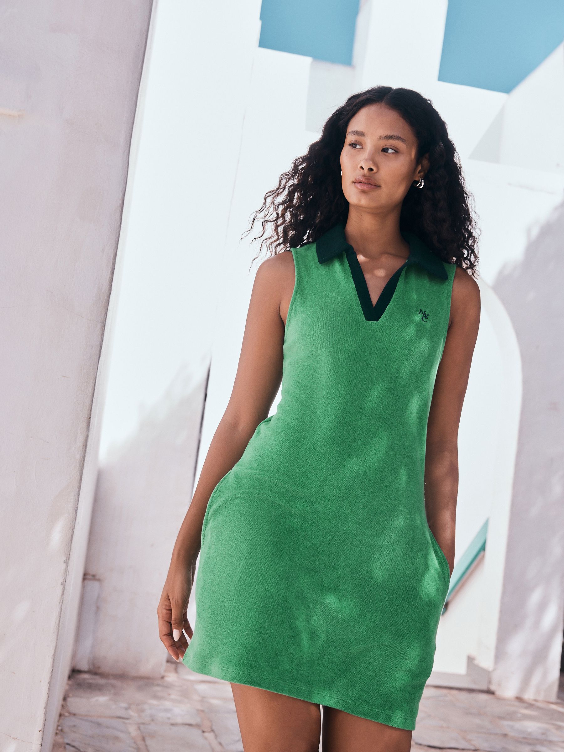 Buy Green Stripe Towelling Polo Mini Dress from Next USA