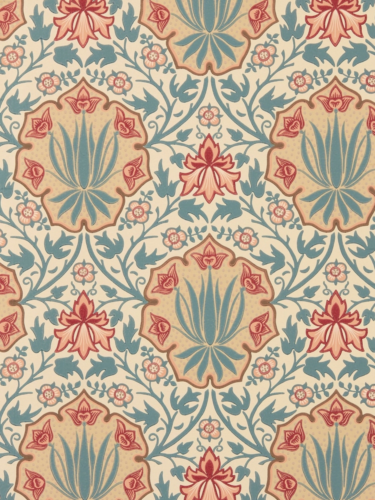 Morris & Co IndigoCrimson Iris & Rose Unfinished Works Wallpaper A4 Sample - Image 1 of 1