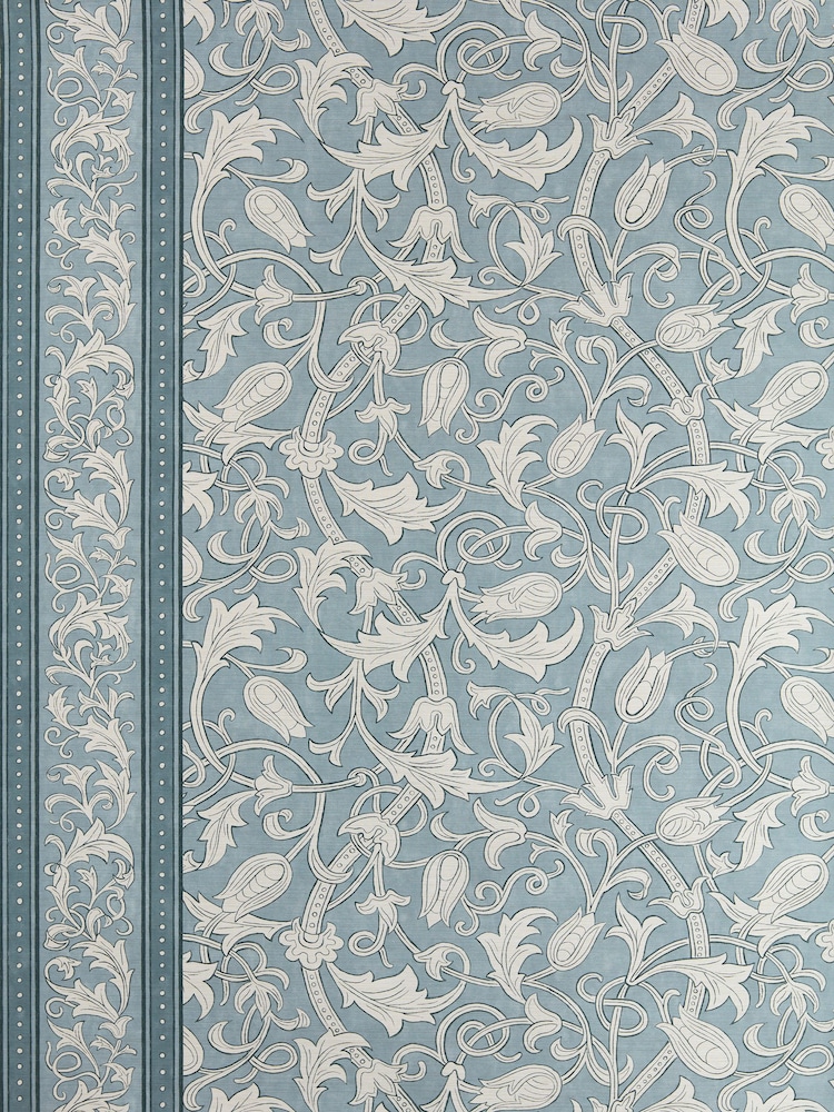 Morris & Co Faded Indigo Etched Scrolling Tulip Unfinished Works Wallpaper - Image 1 of 1