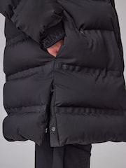 Buy smALLSAINTS Black Heat Seal Logo Mid Length Padded Coat from the ...