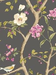 Hoopla Walls Plum  Noir Bird Song Coral Mix A4 Wallpaper Sample - Image 1 of 1