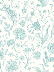 Hoopla Walls Duck Egg Blue Floral Toile Sage A4 Wallpaper Sample - Image 1 of 1