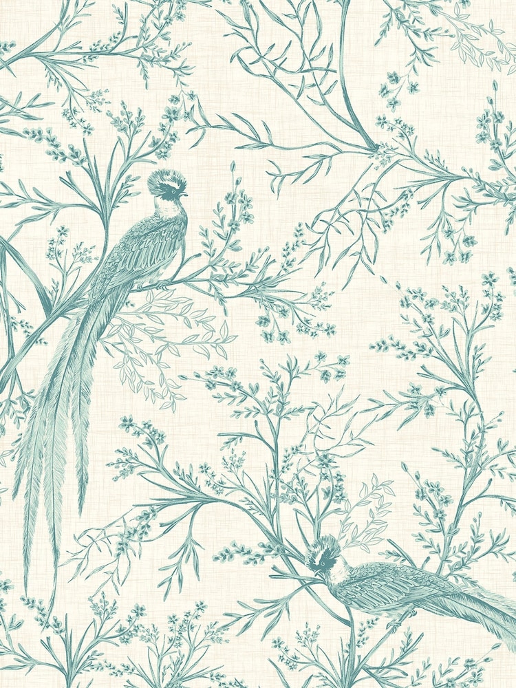 Hoopla Walls Duckegg Blue Bird Toile Stone A4 Wallpaper Sample - Image 1 of 1