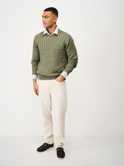 Crew Clothing Company Green Oarsman Cable Knit Crew Neck Jumper - Image 3 of 5